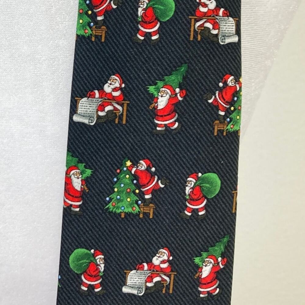 Santa Claus Christmas Tie Men's Holiday Party Novelty Necktie Black Stripe